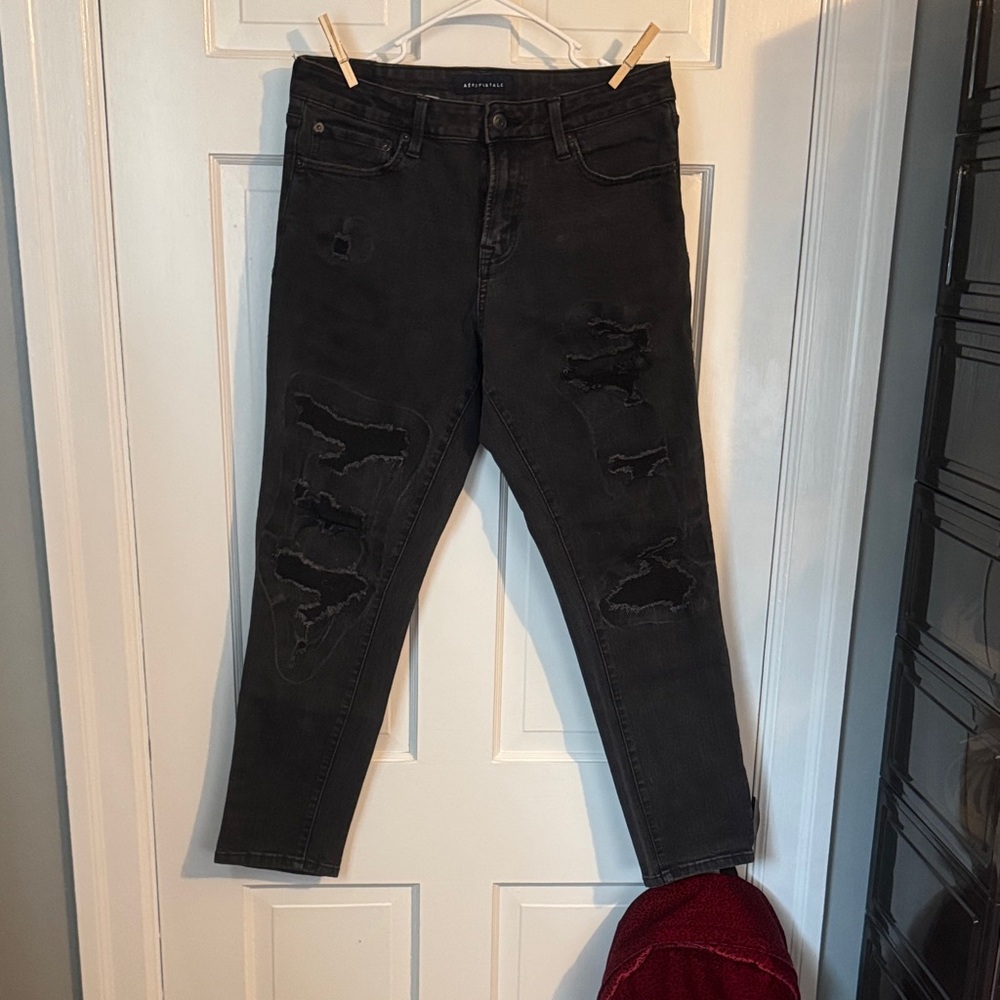 Aeropostale Men's Skinny Ripped Black Jeans